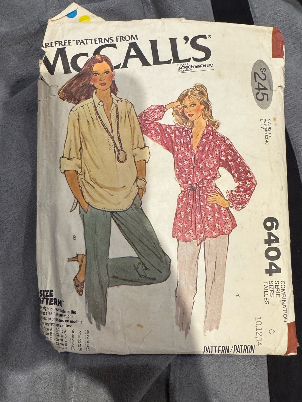 McCall’s 1970s blouse sewing pattern